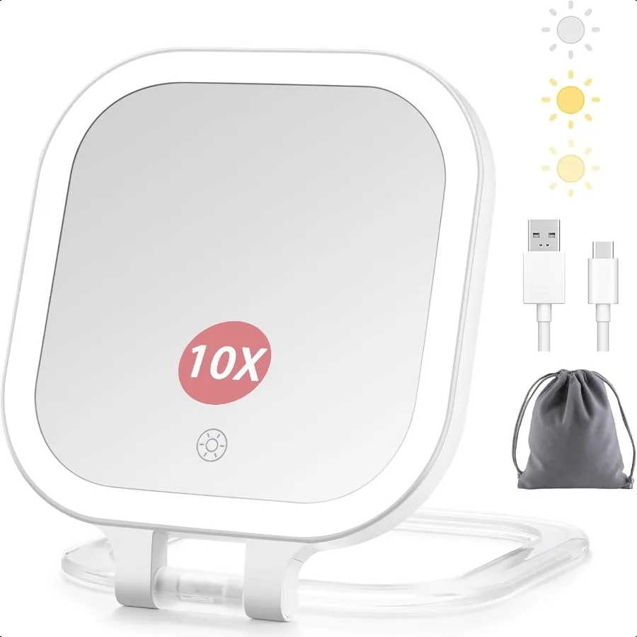 Rechargeable Travel Makeup Vanity Mirror with Lights and Magnification Portable 1X 10X Magnifying Mirror with 3 Color Light Lig
Rechargeable Travel Makeup Vanity Mirror with Lights and Magnification Portable 1X 10X Magnifying Mirror with 3 Color Light Lig