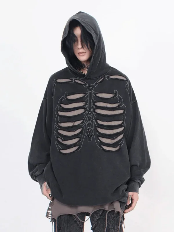 Distressed Hollow Skeleton Mans Hoodies, Gothic Woman Hoodie With Ripped Holes, Hip Hop Oversize Hooded Patchwork Sweatshirts
Distressed Hollow Skeleton Mans Hoodies, Gothic Woman Hoodie With Ripped Holes, Hip Hop Oversize Hooded Patchwork Sweatshirts