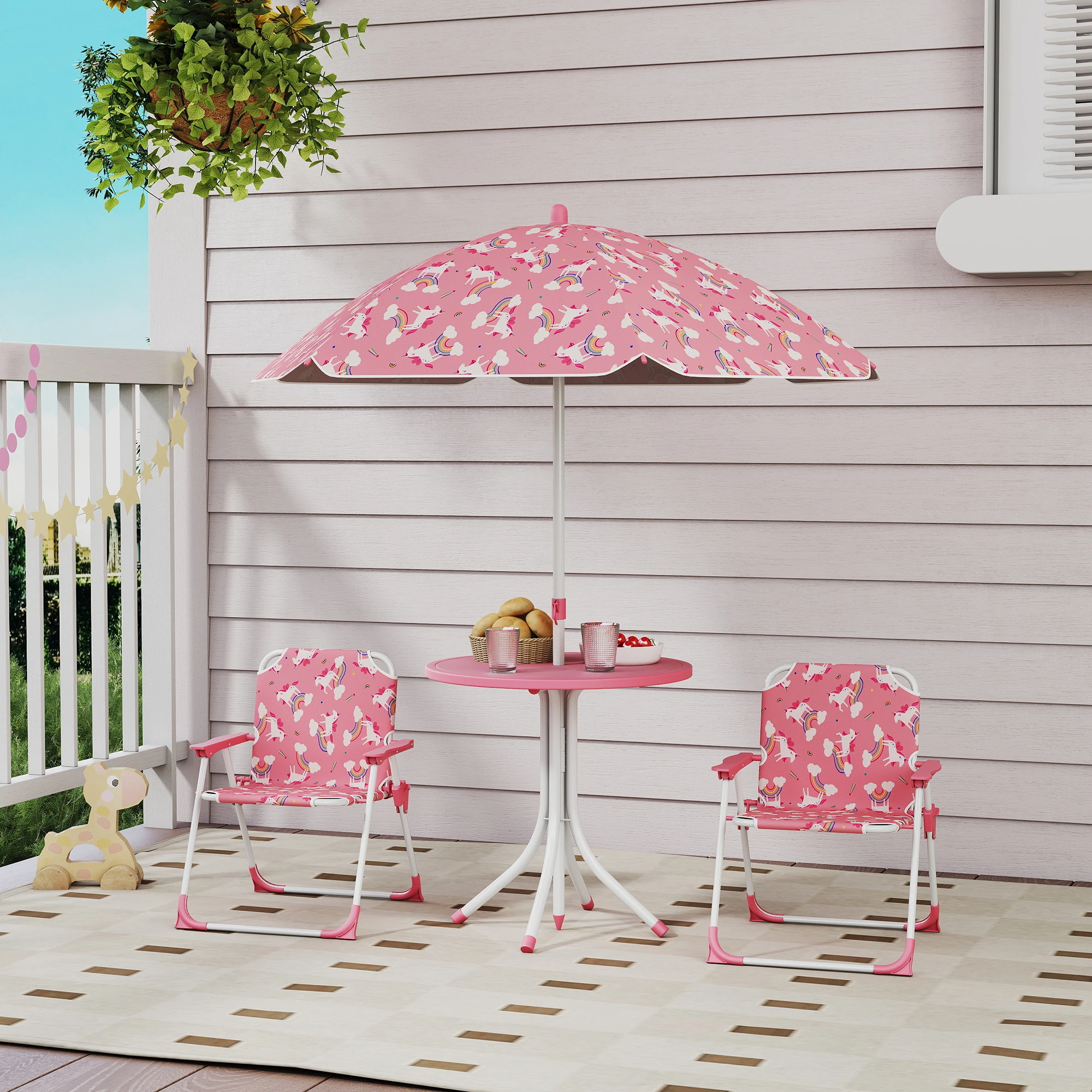 Kids Patio Table and Chair Set, Kids Garden Furniture with Umbrella, 4-Piece Bistro Set for Garden, Pink
Kids Patio Table and Chair Set, Kids Garden Furniture with Umbrella, 4-Piece Bistro Set for Garden, Pink