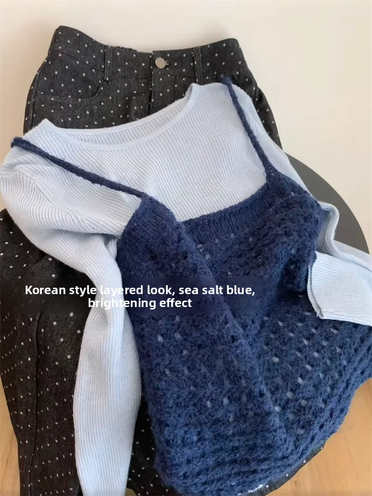 Korean Style Hollow out Knitted Tank Top And Base Shirt Slim Fit Two Piece Set Commute Pure Color Long Sleeve Women's Sweater
Korean Style Hollow out Knitted Tank Top And Base Shirt Slim Fit Two Piece Set Commute Pure Color Long Sleeve Women's Sweater