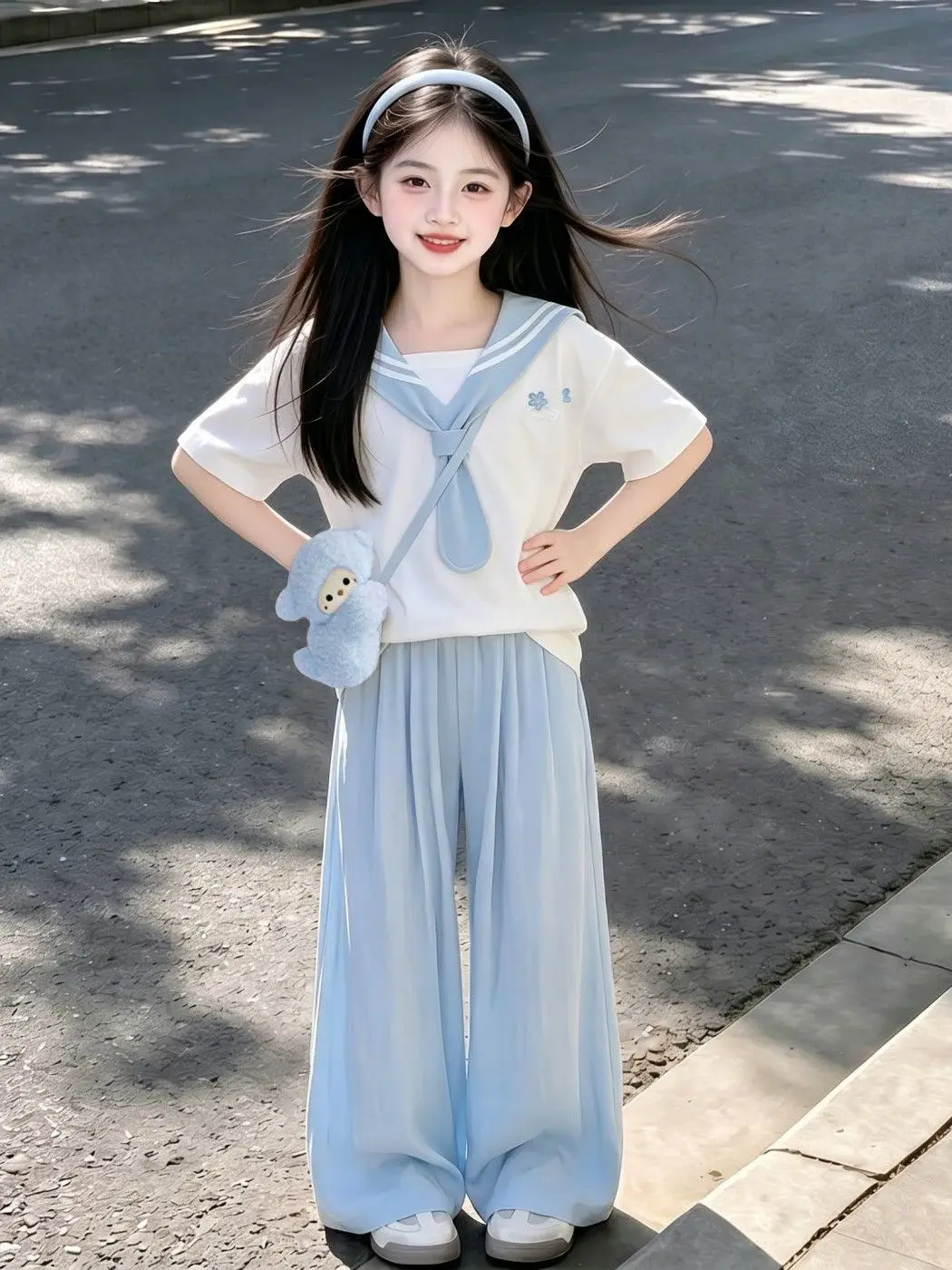 Girls Summer 2026 Casual Navy Collar Short Sleeve Sportswear Set Two Pieces Trendy Cotton Breathable High Waist T-Shirt Pants
Girls Summer 2026 Casual Navy Collar Short Sleeve Sportswear Set Two Pieces Trendy Cotton Breathable High Waist T-Shirt Pants