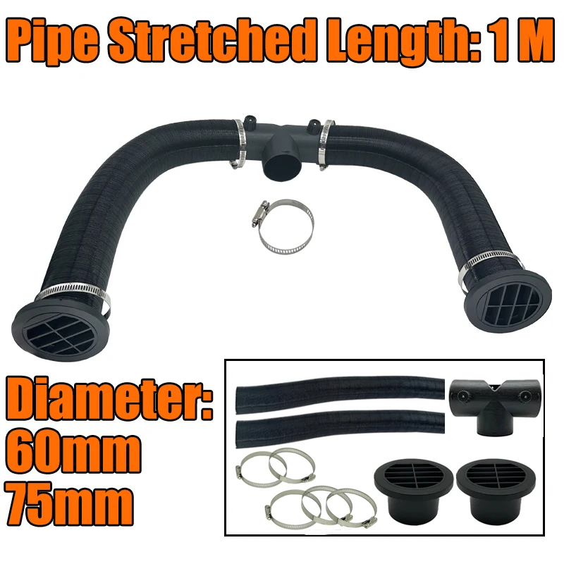 60/75mm Car Air Diesel Heater 2x Air Outlet Vent + 1x T/Y Shaped Valve Flap Outlet + 2x Air Ducting Pipe + 5x Clamp For Webasto
60/75mm Car Air Diesel Heater 2x Air Outlet Vent + 1x T/Y Shaped Valve Flap Outlet + 2x Air Ducting Pipe + 5x Clamp For Webasto