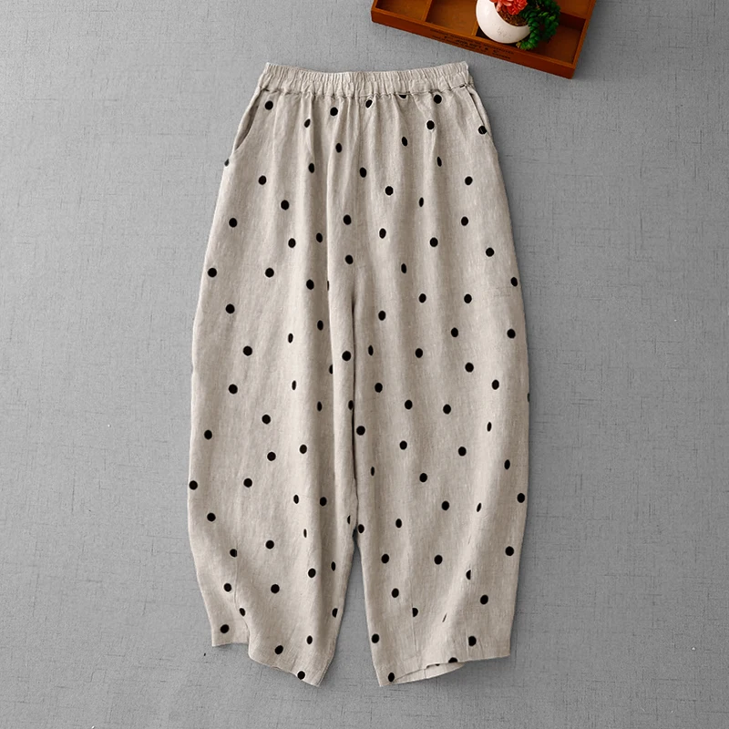 Summer Women's Loose Fit Slimming High Waist Linen Embroidered Polka Dot Casual Pants Wide Leg round Dot Casual Trousers
Summer Women's Loose Fit Slimming High Waist Linen Embroidered Polka Dot Casual Pants Wide Leg round Dot Casual Trousers