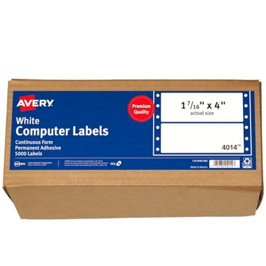 White Computer Labels 1-7/16" x 4" Dot Matrix and Pin-Feed Printer Compatible 5 000 Total 4014
White Computer Labels 1-7/16" x 4" Dot Matrix and Pin-Feed Printer Compatible 5 000 Total 4014