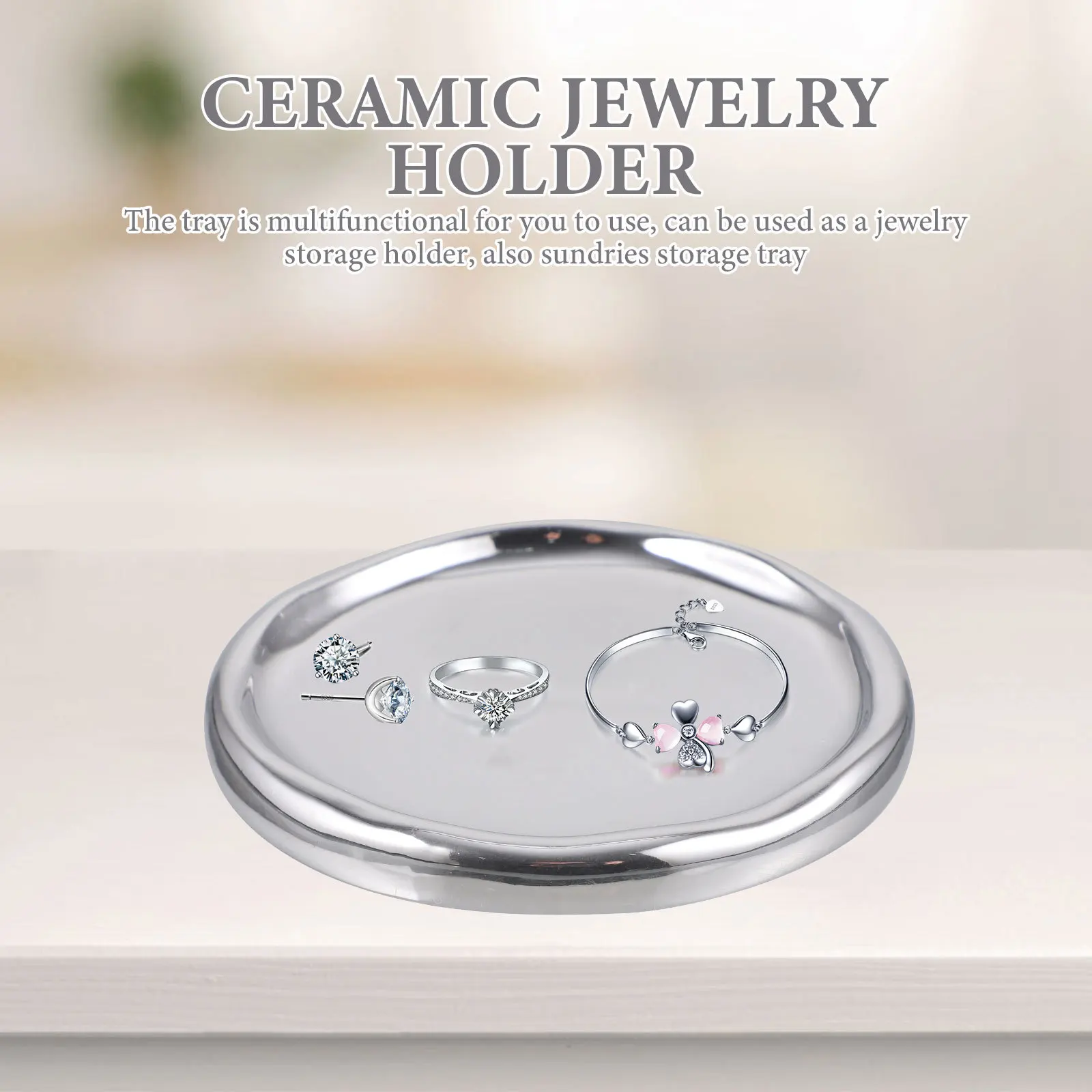 Wide Edge Ceramic Jewelry Tray Decorative Plate Multifunctional Ring Holder Earring Lipstick Trinket Storage Organizer Bedroom
Wide Edge Ceramic Jewelry Tray Decorative Plate Multifunctional Ring Holder Earring Lipstick Trinket Storage Organizer Bedroom