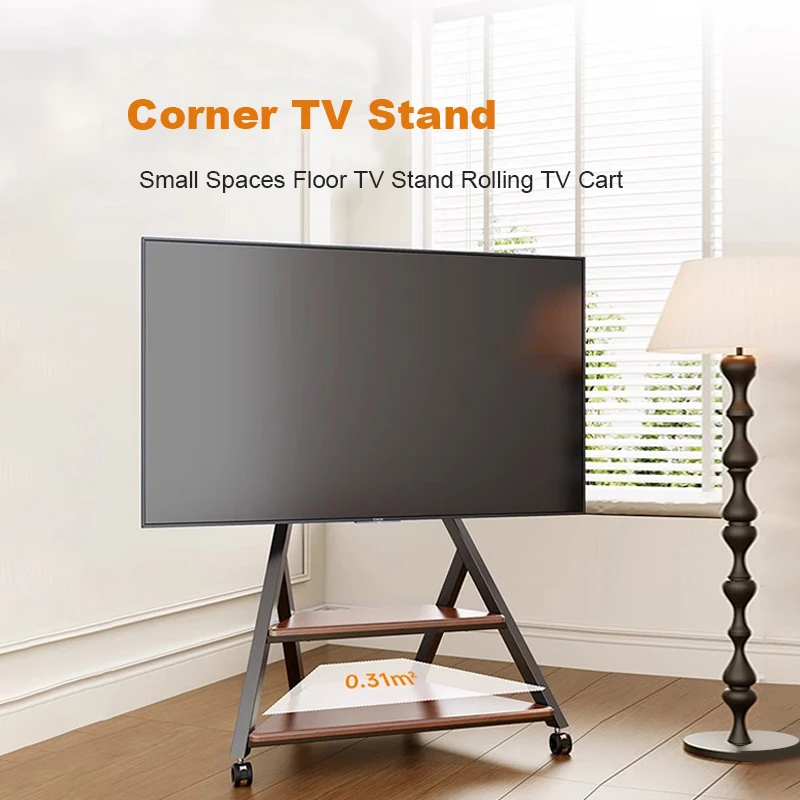 40-80인치 TV용 코너 TV 스탠드, 작은 공간 바닥 TV 스탠드 LCD/LED 평면 곡선 스크린용 롤링 TV 카트