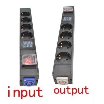 PDU 전원 스트립 Schuko Powerlink 박스, 전력 증폭기 오디오 3P 항공 플러그 4AC 유럽 표준 소켓 전류계