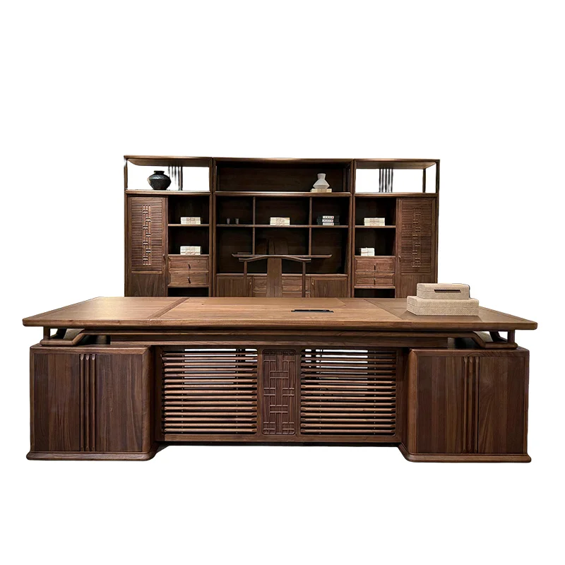 New Chinese black walnut desk solid wood president desk office reception desk 
New Chinese black walnut desk solid wood president desk office reception desk