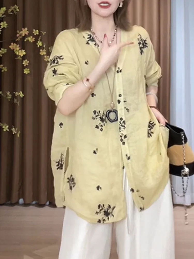 New Chinese Zen Style Embroidered Floral Long Sleeve V-Neck Loose Shirt Women Summer 2026 Breathable Casual Fashion Top
New Chinese Zen Style Embroidered Floral Long Sleeve V-Neck Loose Shirt Women Summer 2026 Breathable Casual Fashion Top