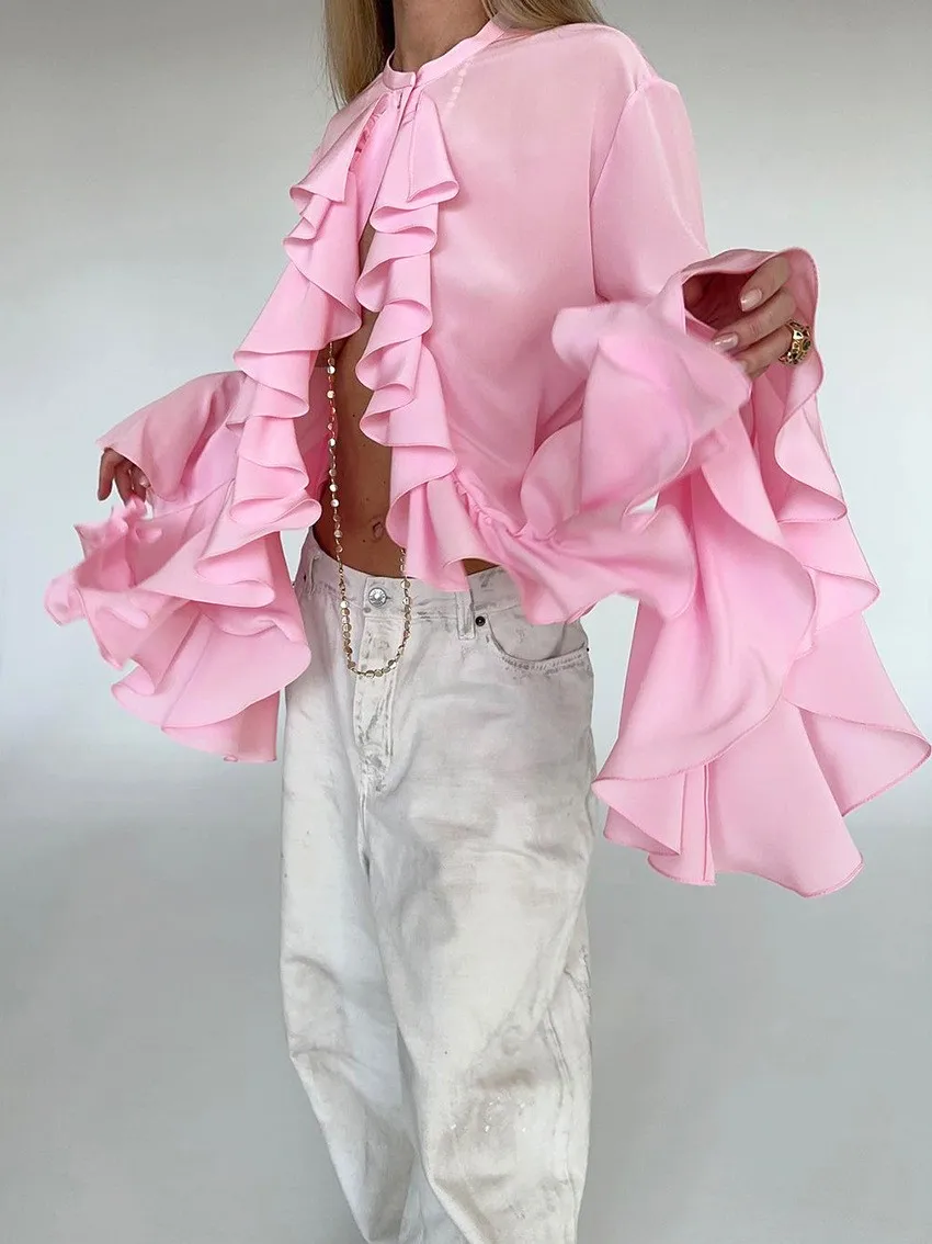 Fall Winter Women's Clothing Ruffled Long Sleeve Blouse Casual Tops For Woman Loose Fit Round Neck Polyester Button Up Shirt
Fall Winter Women's Clothing Ruffled Long Sleeve Blouse Casual Tops For Woman Loose Fit Round Neck Polyester Button Up Shirt