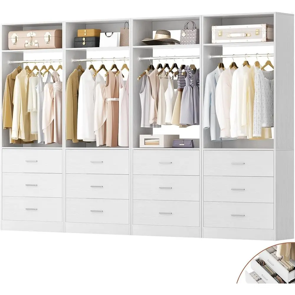 4-Piece 8T Wood Closet System, 96 White Organizer with 4 Rods & 4 Shelves
4-Piece 8T Wood Closet System, 96 White Organizer with 4 Rods & 4 Shelves