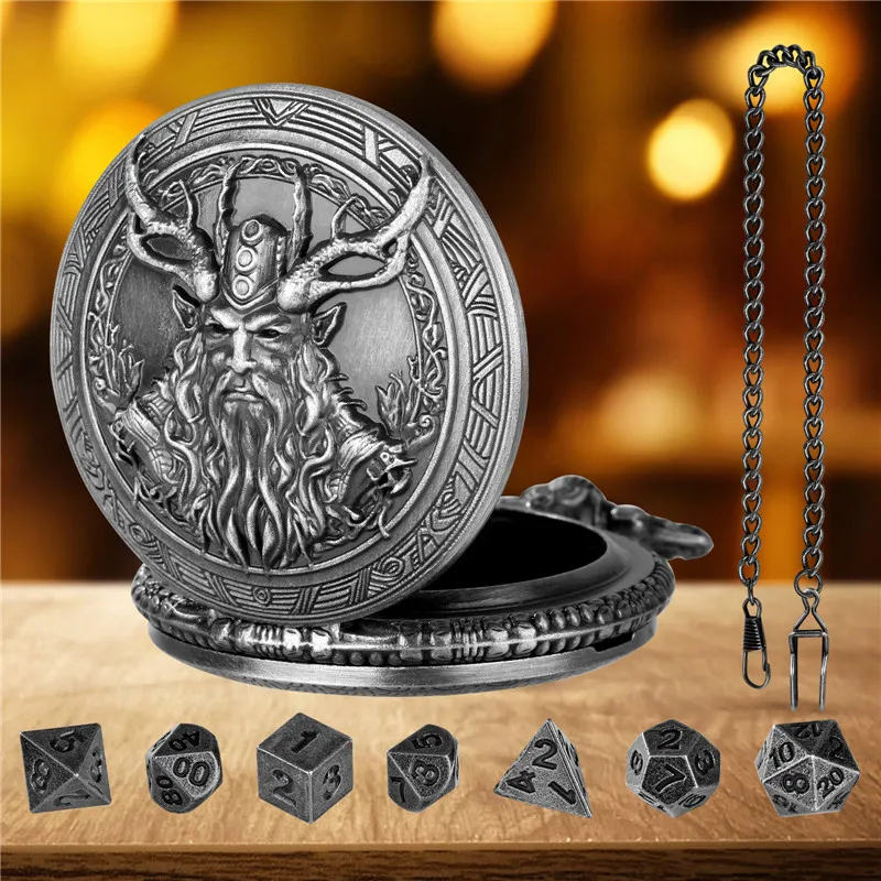 Antique 7 X Mini Polyhedral Metal Dice Set with Pocket Watch Case Pendant Chain Gaming Accessory for Role Play Entertainment
Antique 7 X Mini Polyhedral Metal Dice Set with Pocket Watch Case Pendant Chain Gaming Accessory for Role Play Entertainment
