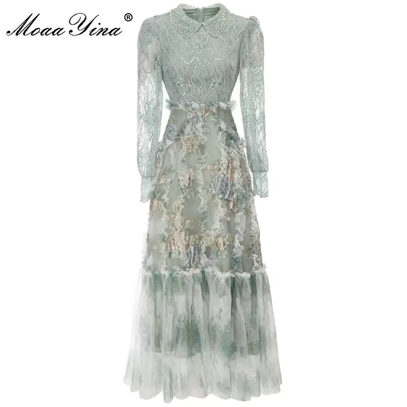 MoaaYina Fashion Runway dress Summer Woman's Dress Turn-down Collar Sequins Applique Embroidery Solid Mesh Dresses
MoaaYina Fashion Runway dress Summer Woman's Dress Turn-down Collar Sequins Applique Embroidery Solid Mesh Dresses