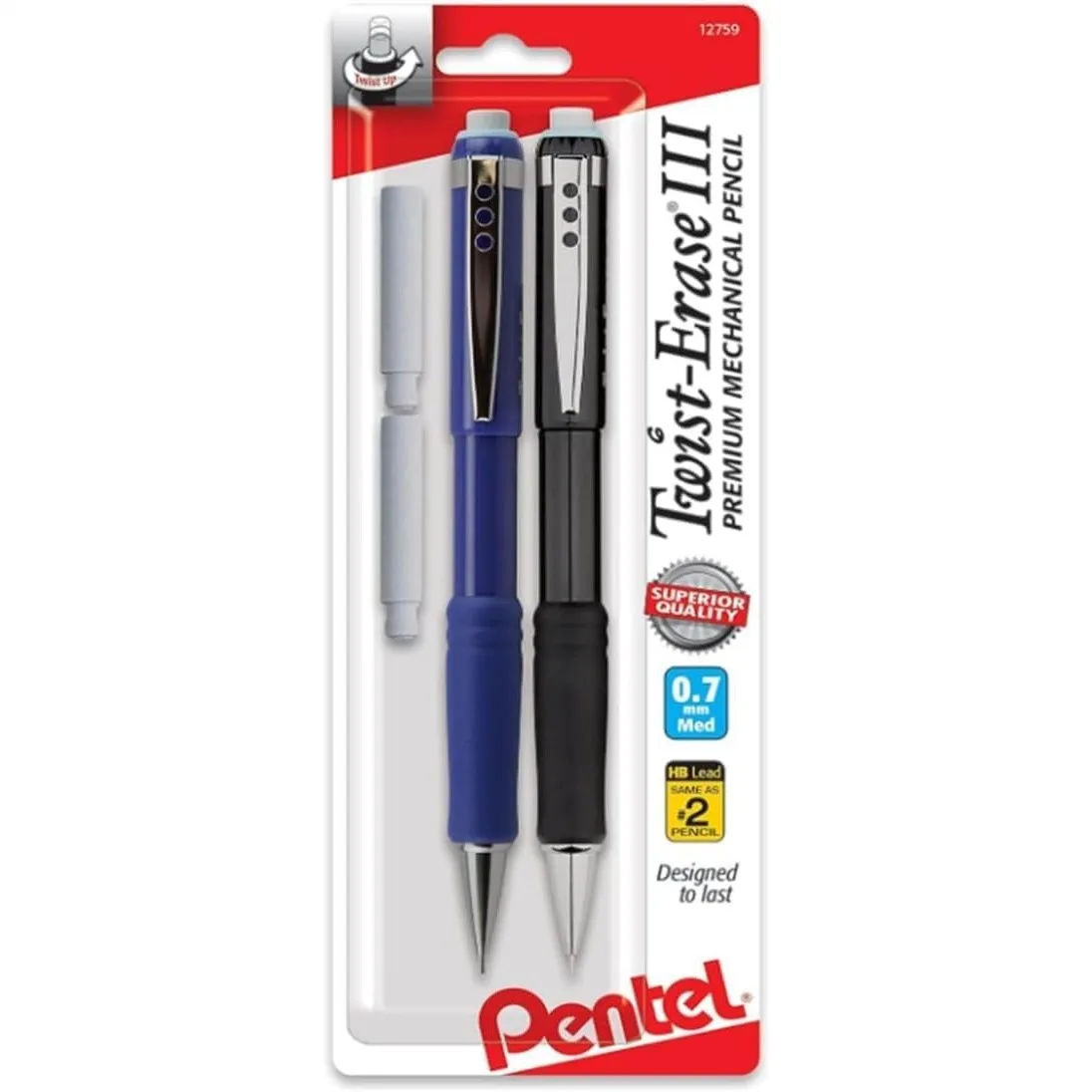 Pentel Twist-Erase III Mechanical Pencil 0.7mm with Eraser Refills, Pack of 2
Pentel Twist-Erase III Mechanical Pencil 0.7mm with Eraser Refills, Pack of 2