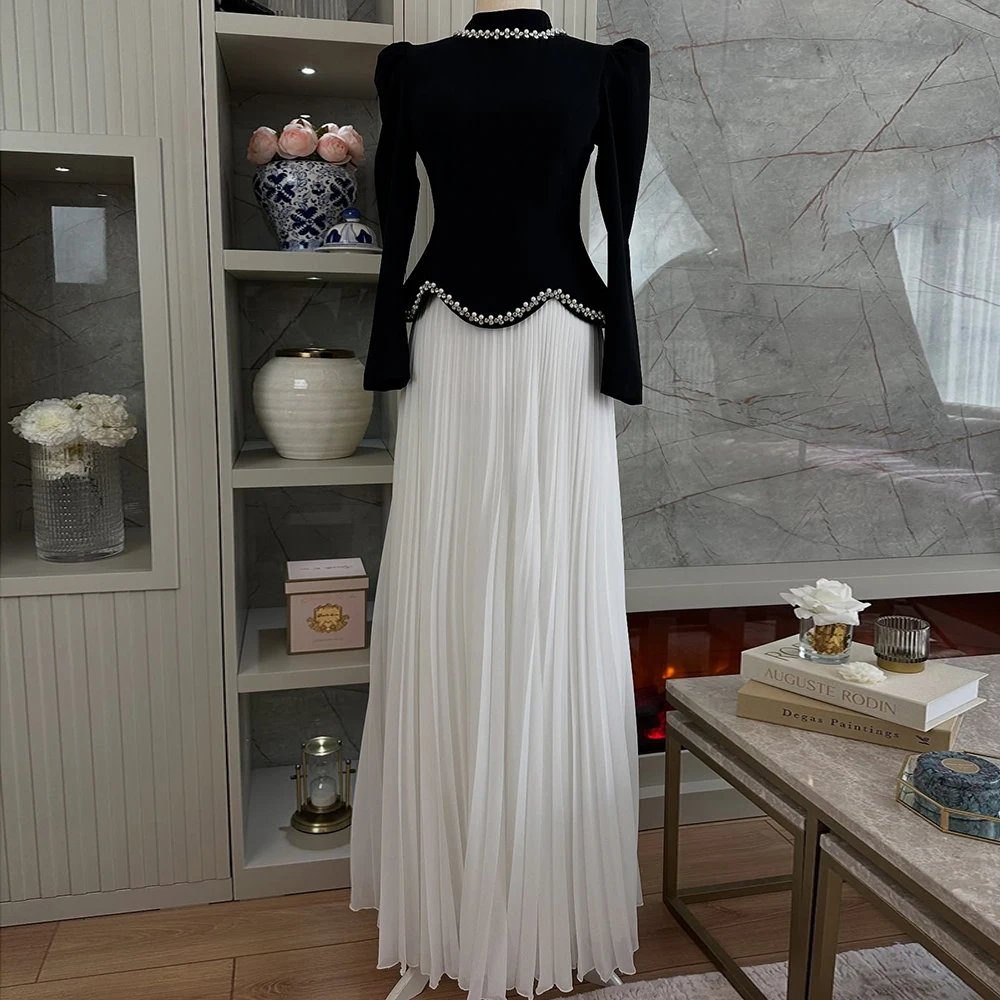 Customized A-line Evening Dresses Floor-length High-neck Full Sleeve Prom Gown Fashion Beading Crystal Simple Draped Party Gown
Customized A-line Evening Dresses Floor-length High-neck Full Sleeve Prom Gown Fashion Beading Crystal Simple Draped Party Gown