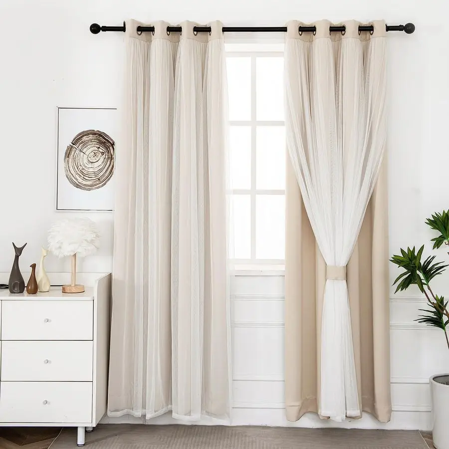 Beige Blackout Curtains with Sheer Overlay Grommet Top Thermal and Noise Reduction Panels for Bedroom and Living Room Light Bloc
Beige Blackout Curtains with Sheer Overlay Grommet Top Thermal and Noise Reduction Panels for Bedroom and Living Room Light Bloc