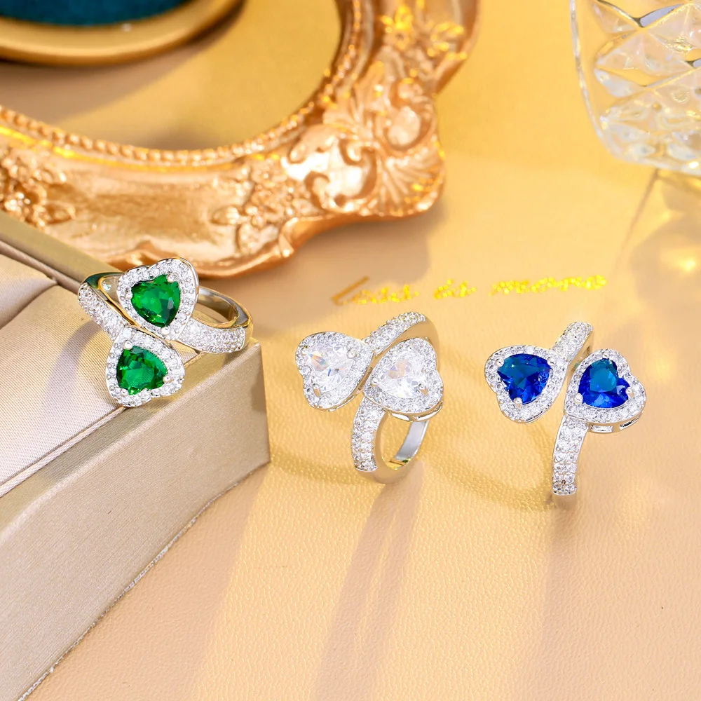 European and American Sapphire Double Love Open Ring Micropaved Zirconia Personalized Ring Hand Jewelry, Valentine's Day, New Year, Mother's Day, Birthday, Gift, Party, Graduation Season
European and American Sapphire Double Love Open Ring Micropaved Zirconia Personalized Ring Hand Jewelry, Valentine's Day, New Year, Mother's Day, Birthday, Gift, Party, Graduation Season