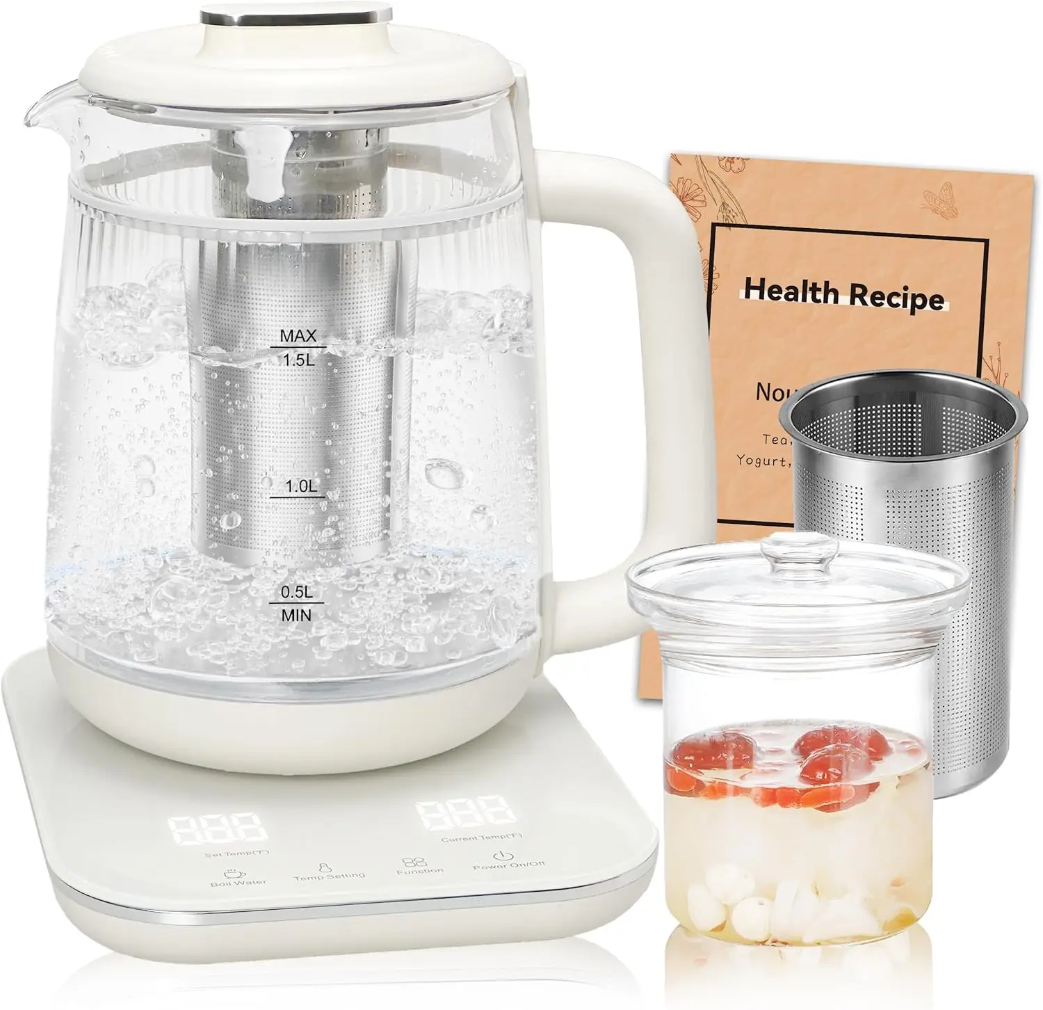Double-Layer Electric Kettle1.5L with Stew Pot,Glass Health Pot, 9-in-1 Glass Tea Maker, Programmable Touch Panel, Stainless Ste
Double-Layer Electric Kettle1.5L with Stew Pot,Glass Health Pot, 9-in-1 Glass Tea Maker, Programmable Touch Panel, Stainless Ste
