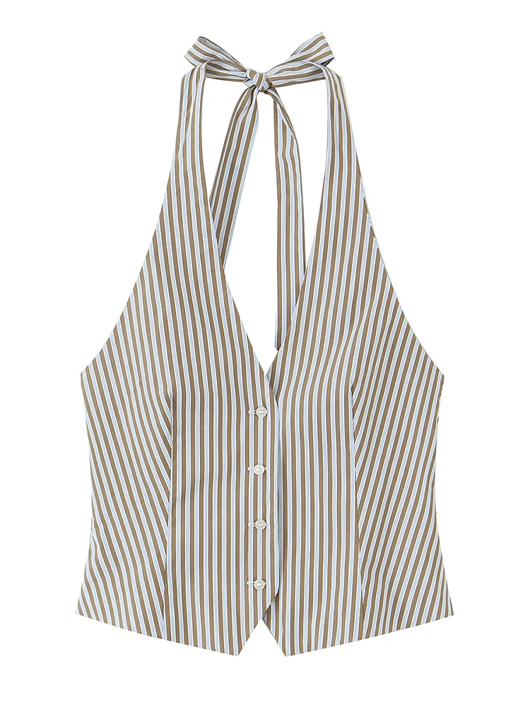 SIYANG Women Fashion Striped Backless Lace Up Single Breasted Tops Vintage Halter Neck Sleeveless Female Chic Lady Tank Tops
SIYANG Women Fashion Striped Backless Lace Up Single Breasted Tops Vintage Halter Neck Sleeveless Female Chic Lady Tank Tops