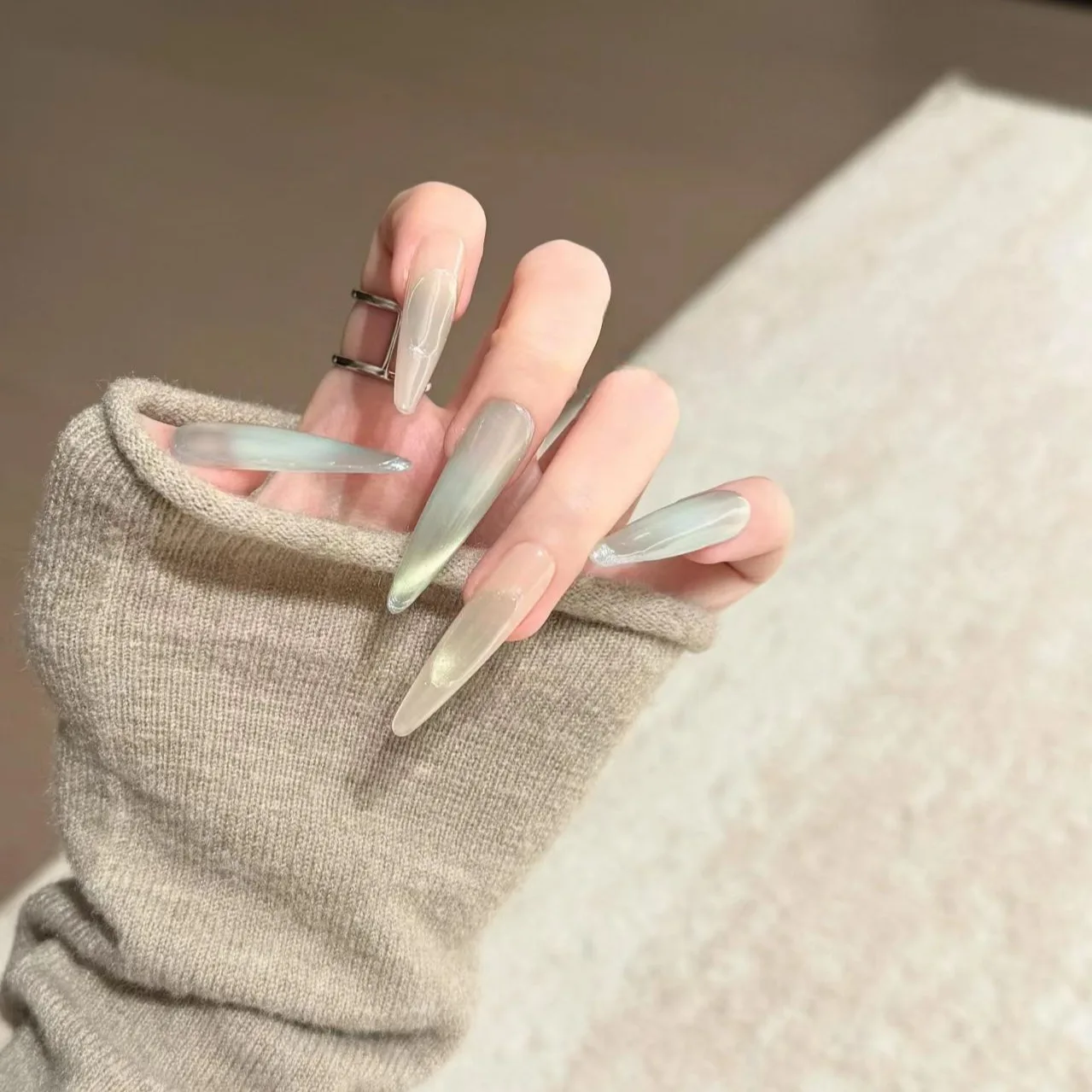 10pcs Luxury Handmade Long Stiletto Press On Nails Mint Green Gradient Cat Eyes Design Gentle Fake Nails Wearable Nails Art Tips
10pcs Luxury Handmade Long Stiletto Press On Nails Mint Green Gradient Cat Eyes Design Gentle Fake Nails Wearable Nails Art Tips