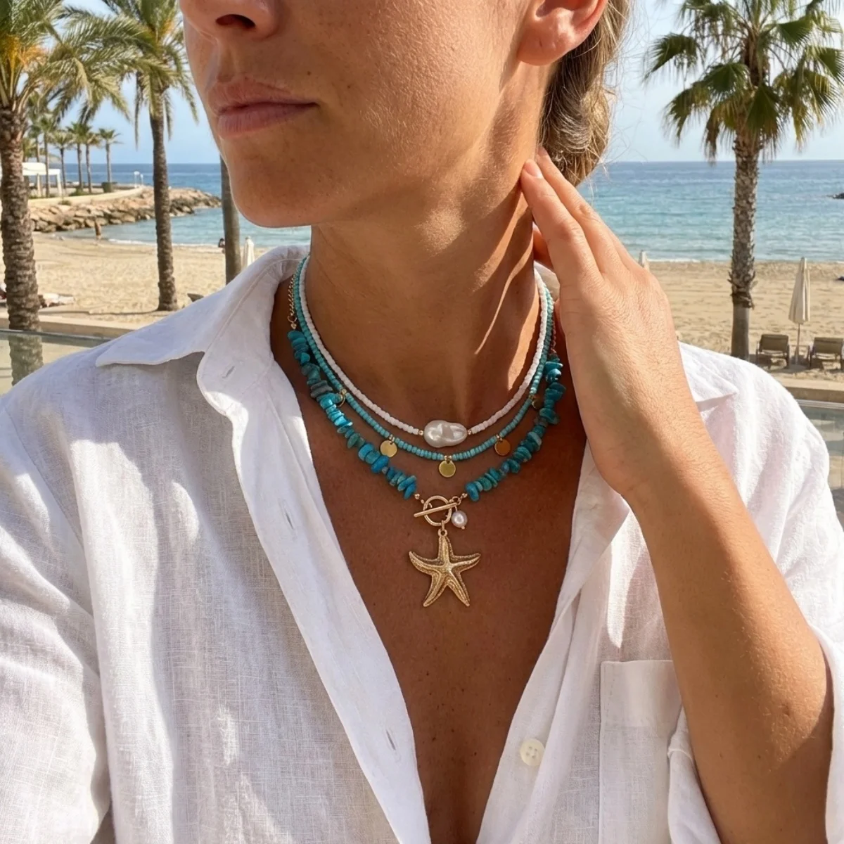 Blue Crushed Stone Beads Starfish Round Coins Baroque Imitation Pearl Necklace For Women Men Summer Turtle Choker Beach Jewelry
Blue Crushed Stone Beads Starfish Round Coins Baroque Imitation Pearl Necklace For Women Men Summer Turtle Choker Beach Jewelry