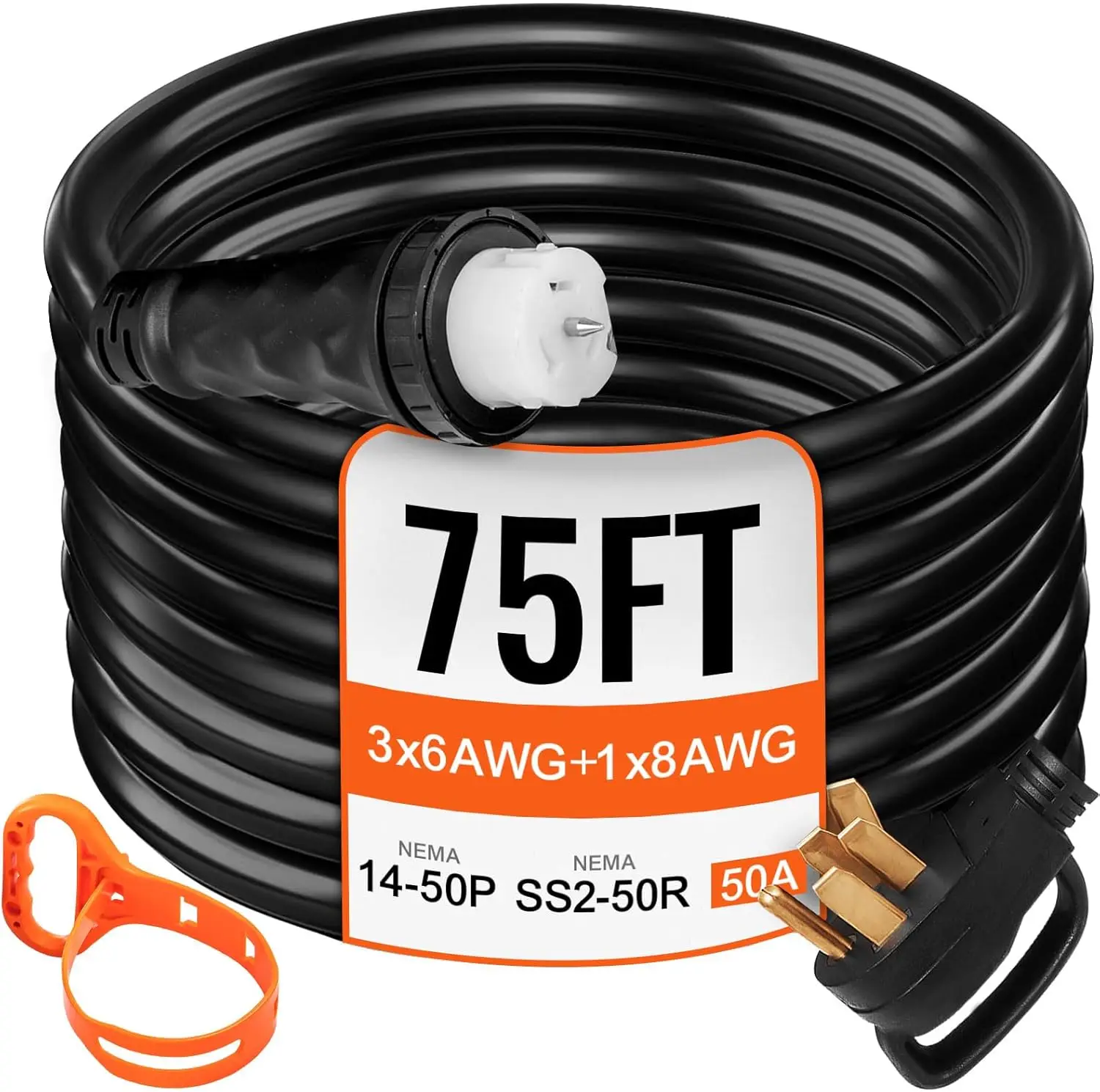 75Ft 50 Amp Generator Extension Cord 4 Wire 8 Gauge Generator Cord 125V 250V Generator Power Cord N14-50P & SS2-50R & CS63
75Ft 50 Amp Generator Extension Cord 4 Wire 8 Gauge Generator Cord 125V 250V Generator Power Cord N14-50P & SS2-50R & CS63