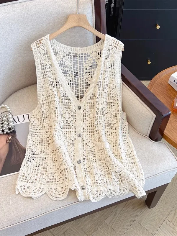Женский вязаный жилет большого размера, лето 2023, маленький дизайн, сенсационный крючок, полый топ с v-образным вырезом и плечами, свободный крой в стиле ретро
Женский вязаный жилет большого размера, лето 2023, маленький дизайн, сенсационный крючок, полый топ с v-образным вырезом и плечами, свободный крой в стиле ретро