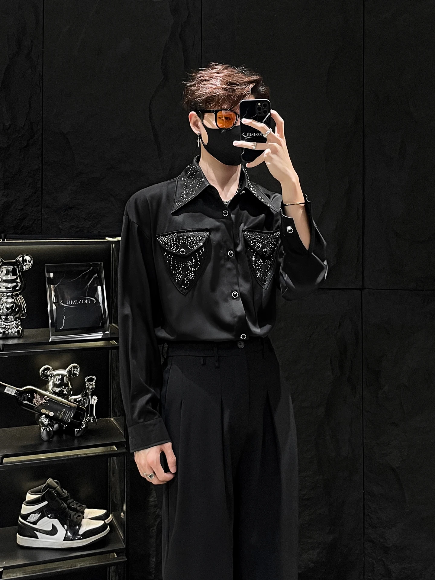 HOMME Long Sve Casual irt Men's Loose Fit Anti-crease Diamond Studded Polyester Fiber Youthful Sle Korean Faion
HOMME Long Sve Casual irt Men's Loose Fit Anti-crease Diamond Studded Polyester Fiber Youthful Sle Korean Faion