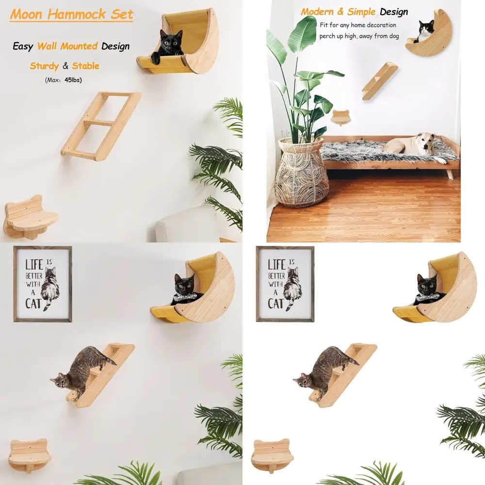 Indoor Wall-Mounted Cat Hammock and Climbing Shelf Set, 3-Piece Solid Wood Cat Activity Furniture
Indoor Wall-Mounted Cat Hammock and Climbing Shelf Set, 3-Piece Solid Wood Cat Activity Furniture