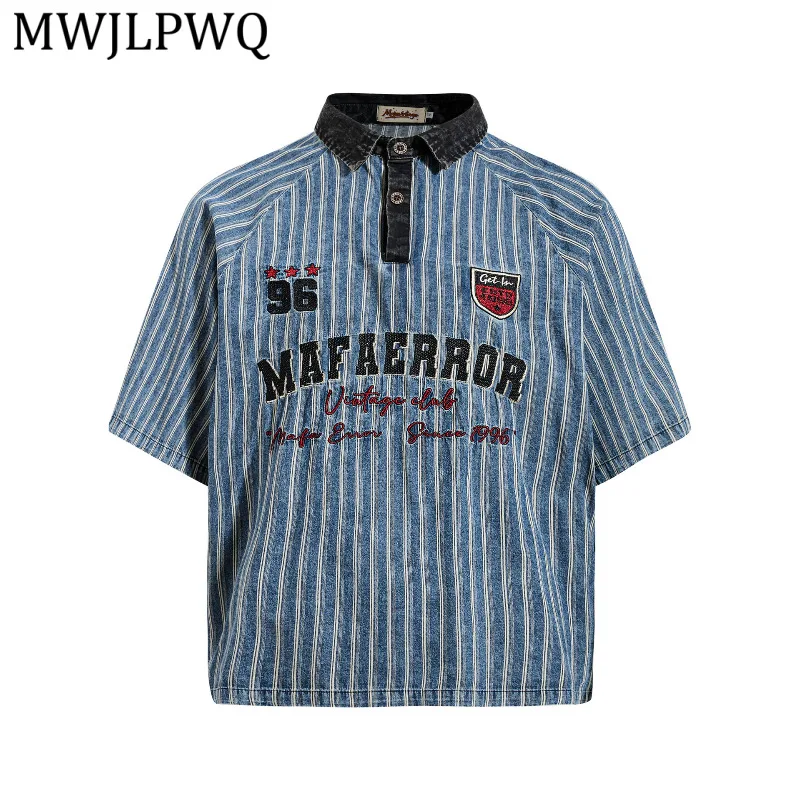 MWJLPWQ 2026 New American Retro Washed Denim Shirt Short-Sleeve Turn-Down Collar Polo Heavy Embroidery Stripes Design Tops 16586
MWJLPWQ 2026 New American Retro Washed Denim Shirt Short-Sleeve Turn-Down Collar Polo Heavy Embroidery Stripes Design Tops 16586
