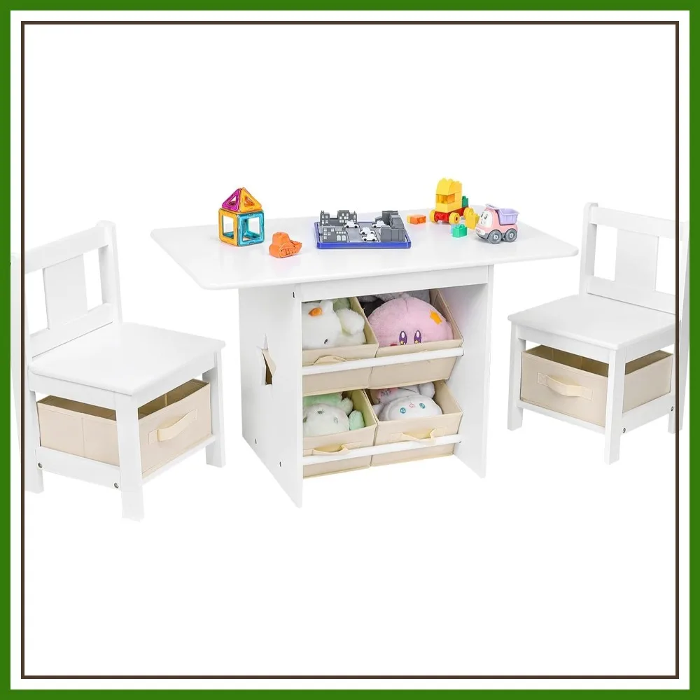 Wooden Table and Chair Set with 6 Storage Bins, Water Resistant, Easy Clean, White
Wooden Table and Chair Set with 6 Storage Bins, Water Resistant, Easy Clean, White