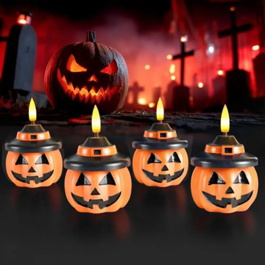 Свечи из настоящего воска в виде тыквы, 4 шт., мерцающие беспламенные свечи с таймером 6 часов, светодиодные лампы в виде тыквы на Хэллоуин, лампы на батарейках
Свечи из настоящего воска в виде тыквы, 4 шт., мерцающие беспламенные свечи с таймером 6 часов, светодиодные лампы в виде тыквы на Хэллоуин, лампы на батарейках