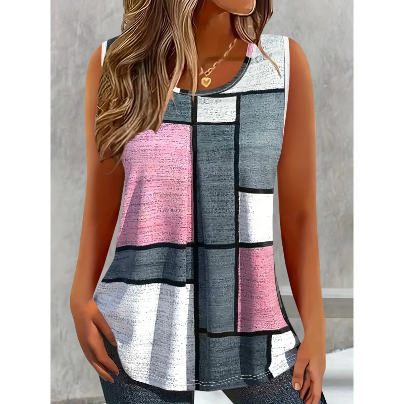 Plus Size, Summer Women's Fashion Color Block Print Sleeveless Vest Round Neck Loose Casual Top
Plus Size, Summer Women's Fashion Color Block Print Sleeveless Vest Round Neck Loose Casual Top