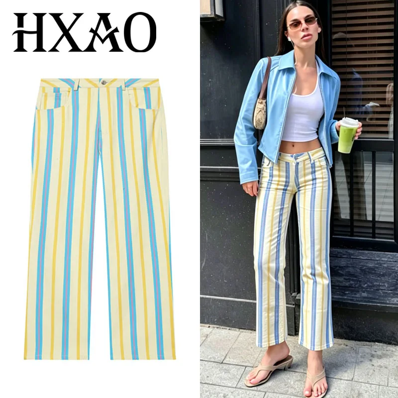 HXAO Women's Jeans Striped Pants Low Landing Straight Jeans Summer Female Button Denim Trousers Casual Chic Streetwear Bottoms
HXAO Women's Jeans Striped Pants Low Landing Straight Jeans Summer Female Button Denim Trousers Casual Chic Streetwear Bottoms