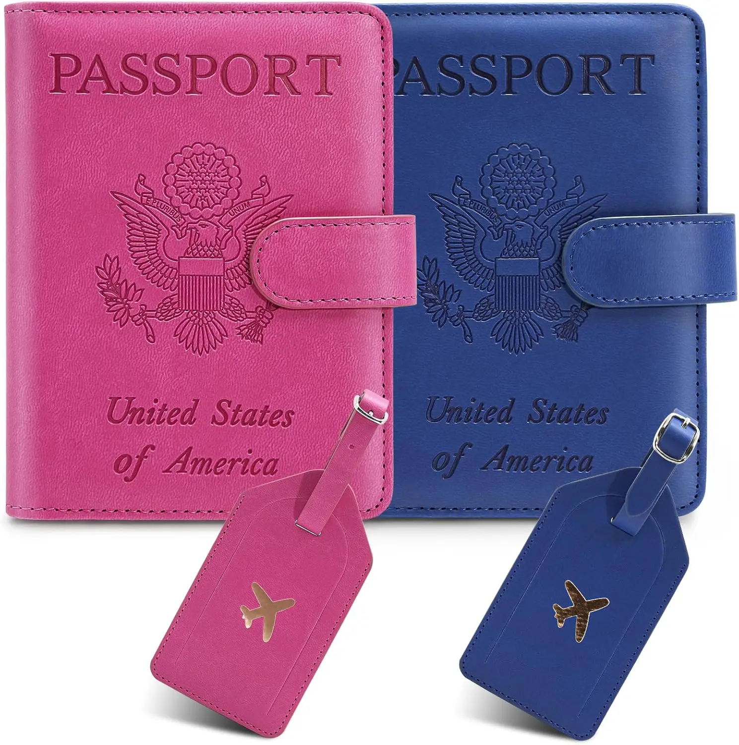 2 Pack RFID Blocking Passport Holder with Luggage Tag Cover, PU Leather Wallet for Travel, Blue & Pink
2 Pack RFID Blocking Passport Holder with Luggage Tag Cover, PU Leather Wallet for Travel, Blue & Pink
