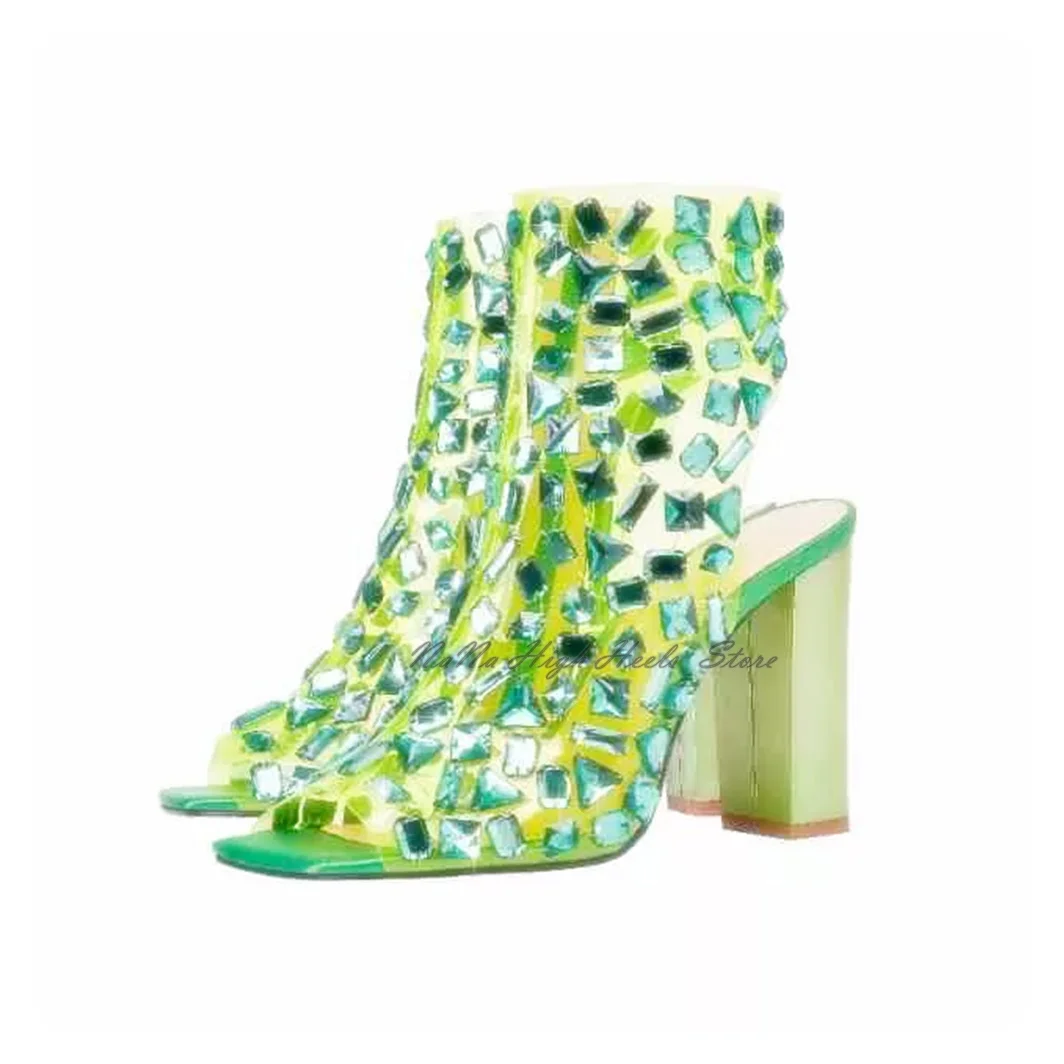 New Green Pvc Peep Toe Summer Women Sandlas with Rhinestone Chunky Super High Heels Side Zipper Design Large Size Shoes
New Green Pvc Peep Toe Summer Women Sandlas with Rhinestone Chunky Super High Heels Side Zipper Design Large Size Shoes