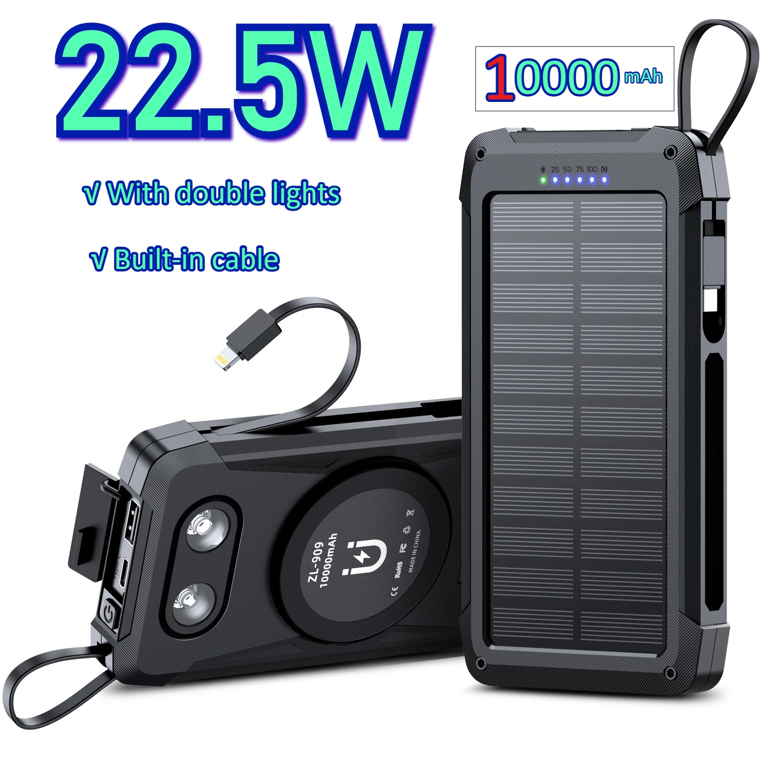 Магнитный аккумулятор на солнечной батарее с быстрой зарядкой, 22,5 Вт, 10000 мАч, с двойной подсветкой, встроенным кабелем для IPhone, Samsung, Xiaomi, Huawei
Магнитный аккумулятор на солнечной батарее с быстрой зарядкой, 22,5 Вт, 10000 мАч, с двойной подсветкой, встроенным кабелем для IPhone, Samsung, Xiaomi, Huawei