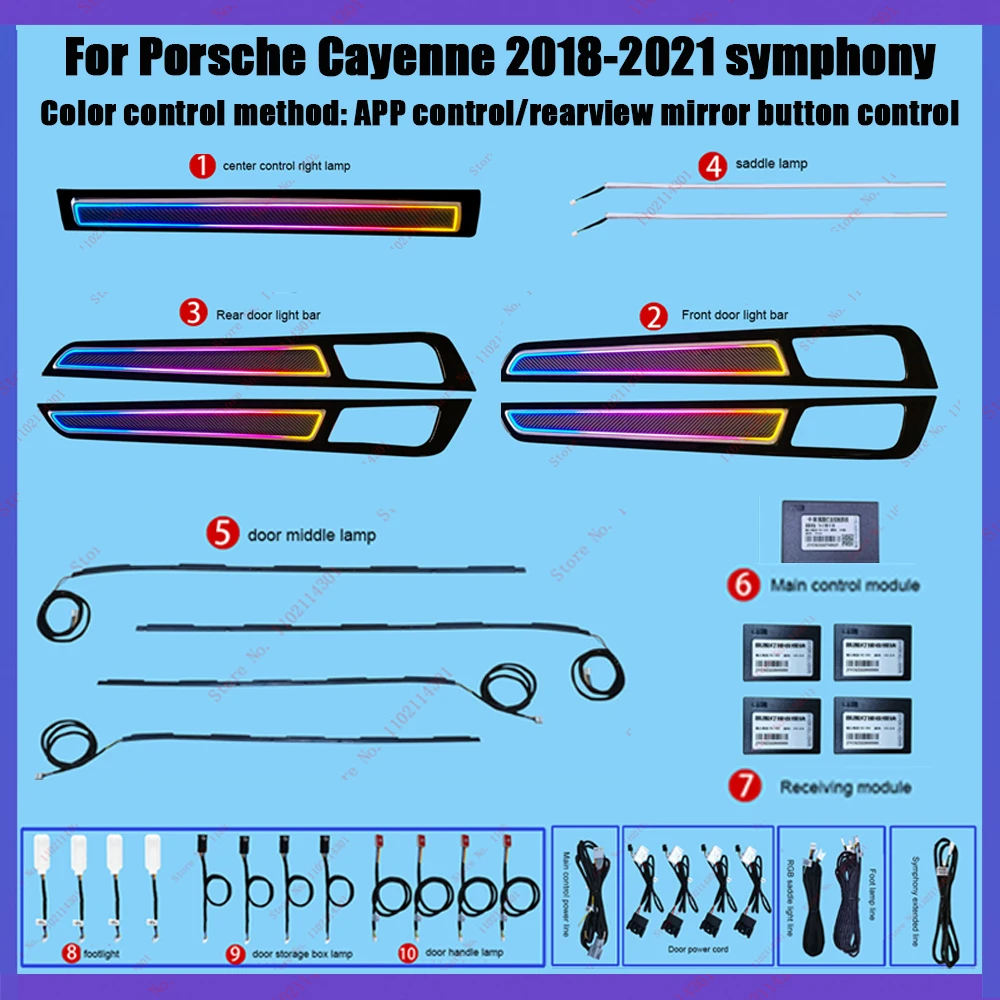 For Porsche Cayenne 2010-2023 led Ambient light Replacement car door Ambient light Car LCD panel screen control atmosphere light
For Porsche Cayenne 2010-2023 led Ambient light Replacement car door Ambient light Car LCD panel screen control atmosphere light