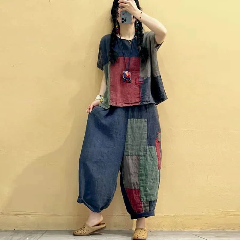 Pop Cotton Linen Pants Sets Patchwork Vintage Shirt And Casual Harem Pants Oversized Korean Fashion Two Piece Sets Women Outfits
Pop Cotton Linen Pants Sets Patchwork Vintage Shirt And Casual Harem Pants Oversized Korean Fashion Two Piece Sets Women Outfits
