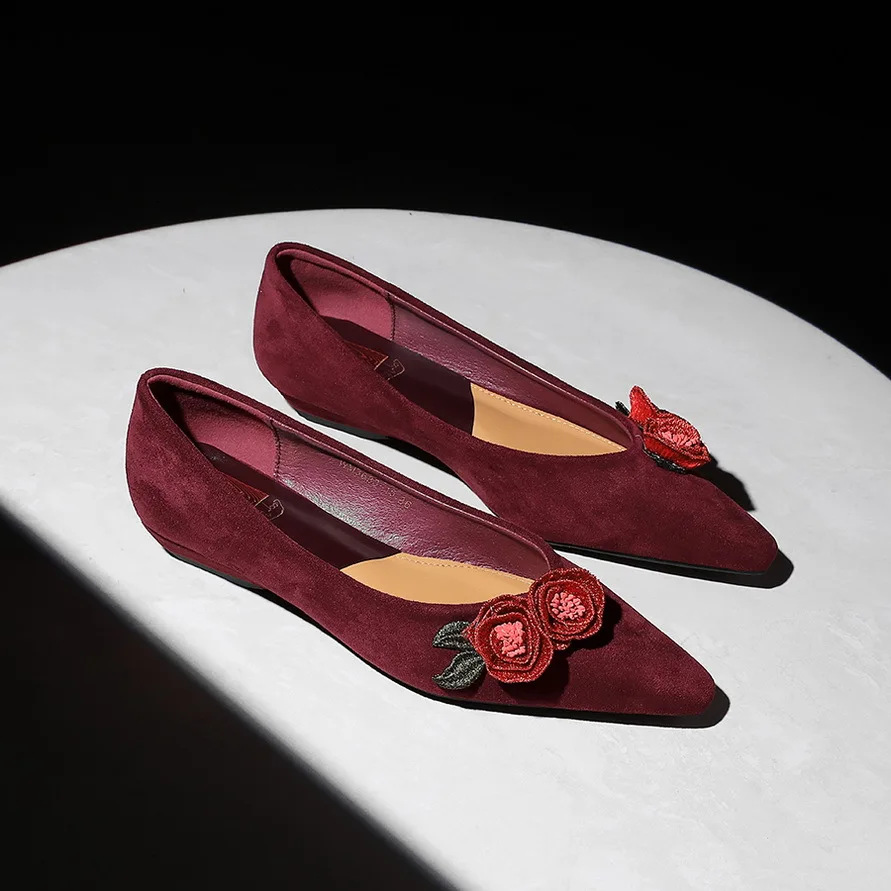 Women's Red/Black/Light Brown/Dark Brown Suede Floral Embellished Pointed Toe Wedge Flats Shoes for Daily Party Q-137
Women's Red/Black/Light Brown/Dark Brown Suede Floral Embellished Pointed Toe Wedge Flats Shoes for Daily Party Q-137