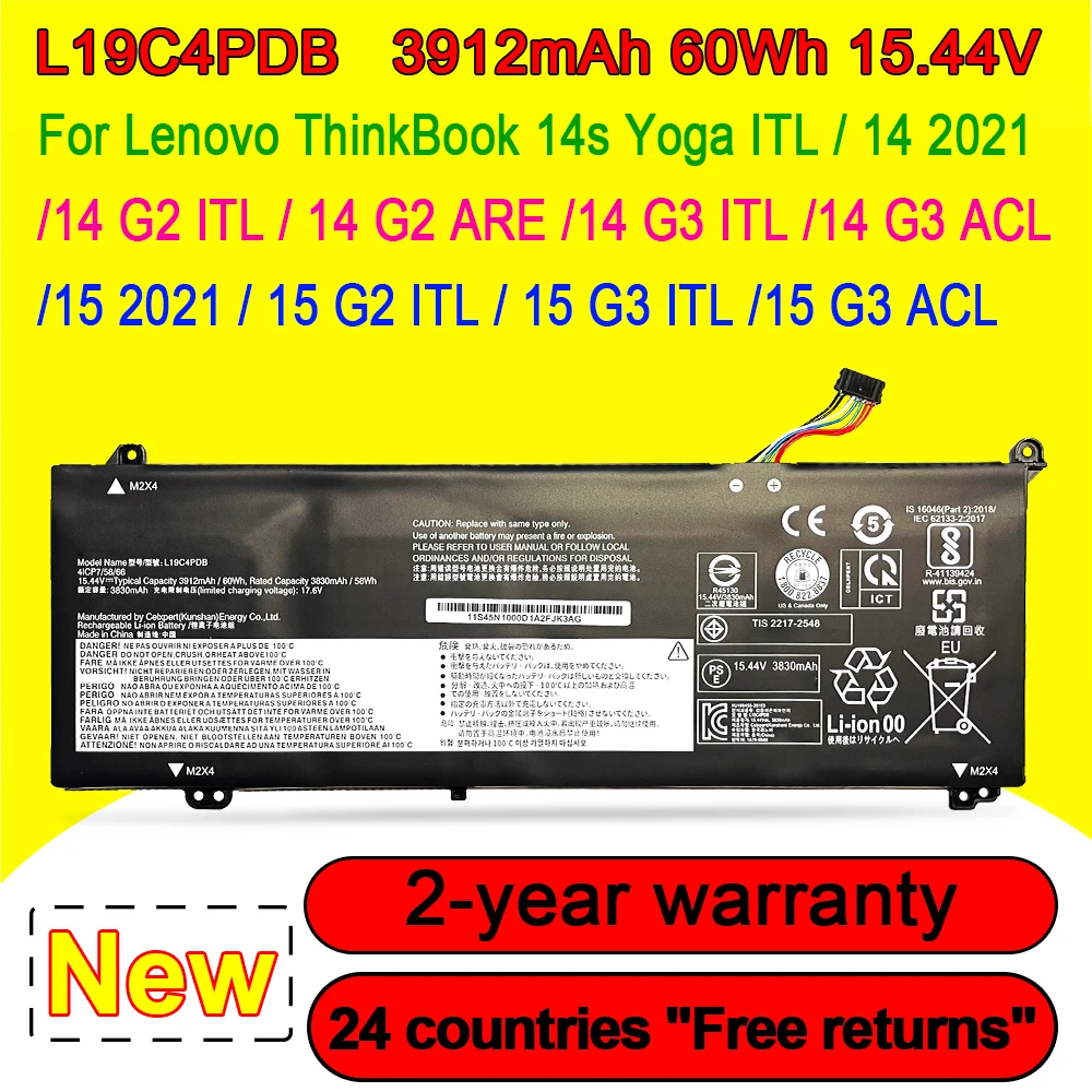 Аккумулятор L19C4PDB для ноутбука Lenovo Thinkbook 14 14 14s Yoga ITL,14/15 2021 G2 G3 ITL LC L19M4PDB 5B10Z21209 15,44 V 60Wh
Аккумулятор L19C4PDB для ноутбука Lenovo Thinkbook 14 14 14s Yoga ITL,14/15 2021 G2 G3 ITL LC L19M4PDB 5B10Z21209 15,44 V 60Wh