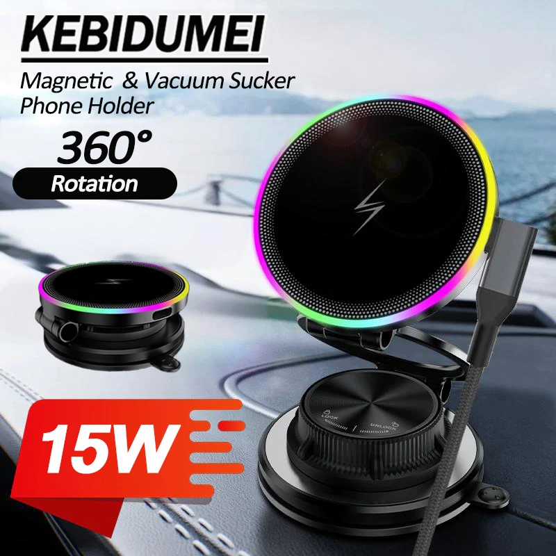 Магнитное автомобильное крепление для телефона с беспроводной зарядкой 15 Вт: вращающийся на 360 градусов вакуумный всасывающий держатель лампы RGB для iPhone Samsung Xiaomi
Магнитное автомобильное крепление для телефона с беспроводной зарядкой 15 Вт: вращающийся на 360 градусов вакуумный всасывающий держатель лампы RGB для iPhone Samsung Xiaomi