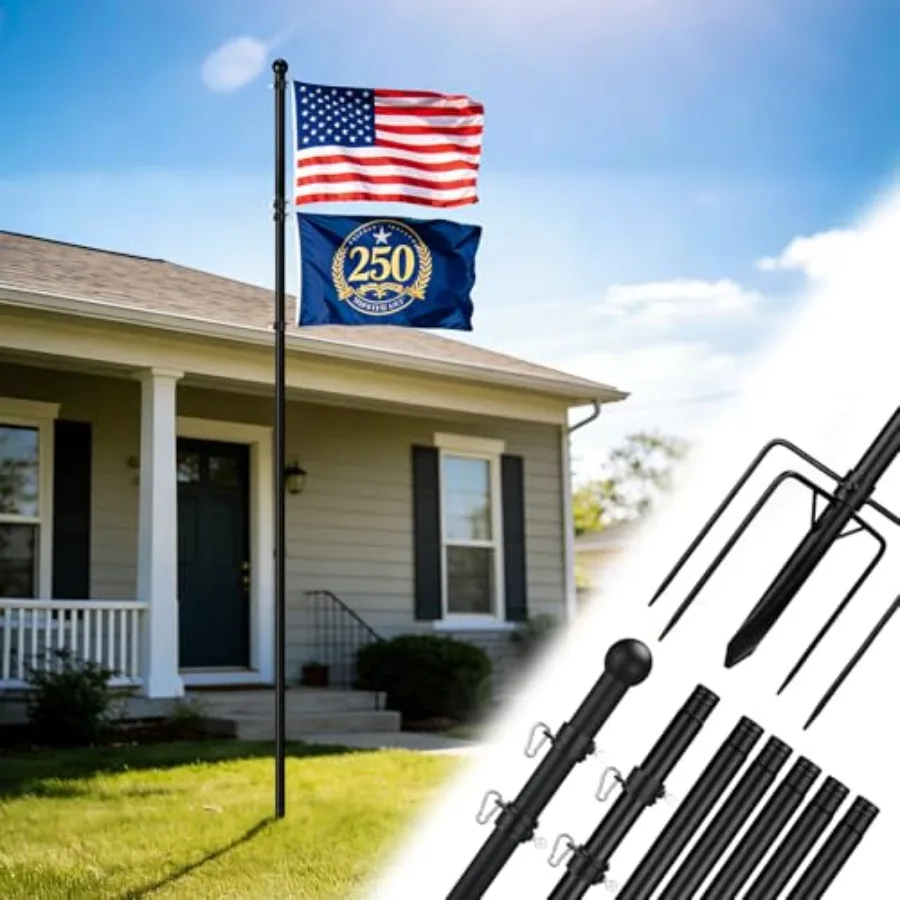 Acostop 10 Feet In Ground Flag Poles for Outside House - Fit for 2 Flags Extra Thick Flag Pole Kit with 5 Prongs Base, Windproo
Acostop 10 Feet In Ground Flag Poles for Outside House - Fit for 2 Flags Extra Thick Flag Pole Kit with 5 Prongs Base, Windproo