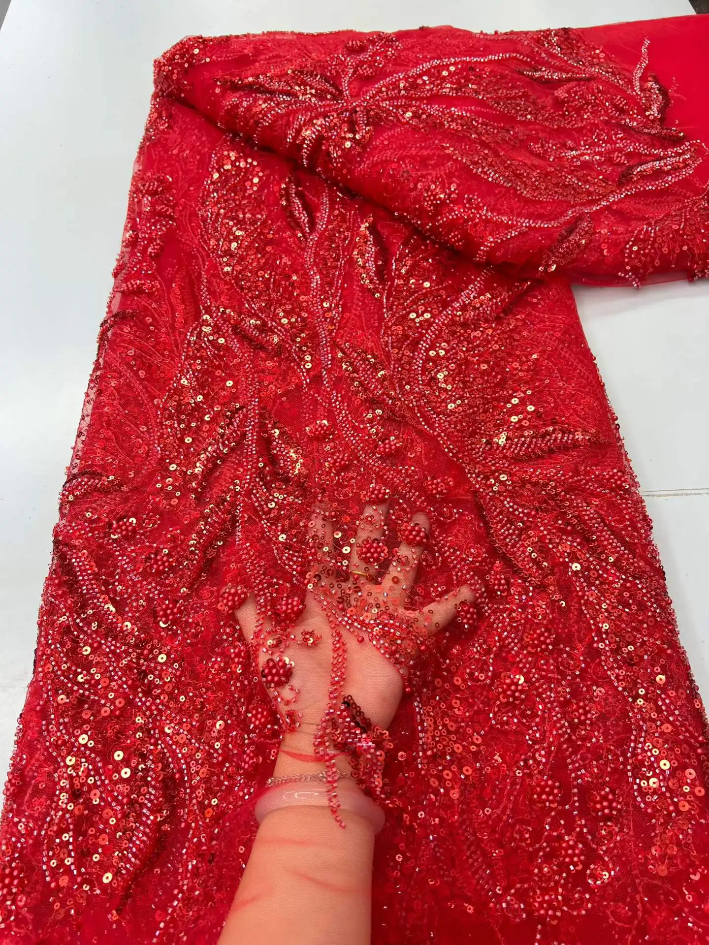African Beaded Lace Fabric High Quality French Nigerian Sequin Lace Fabric for Wedding Party Dress Sewing
African Beaded Lace Fabric High Quality French Nigerian Sequin Lace Fabric for Wedding Party Dress Sewing
