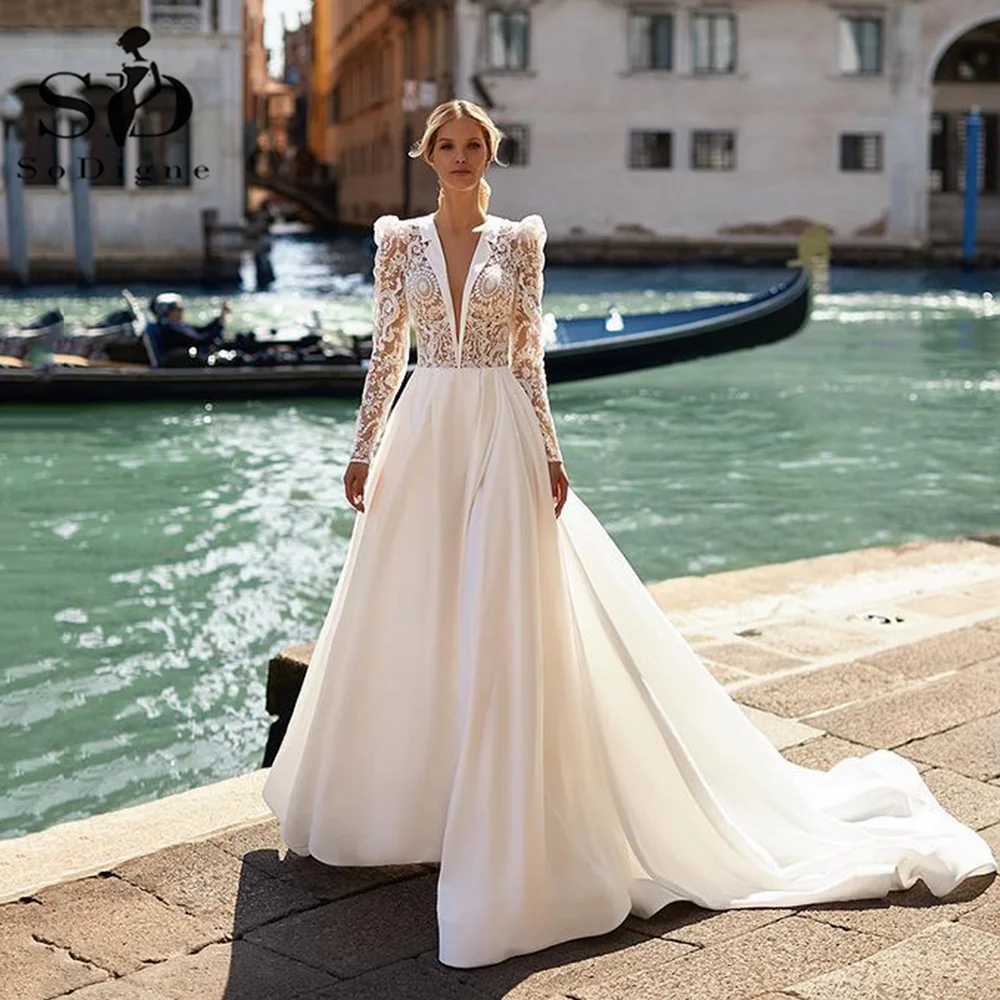 SoDigne Boho Beach Wedding Dresses 2023 vestido de novia Long Sleeves Sexy Deep V neck Bridal Dress Satin Women Bride Gowns
SoDigne Boho Beach Wedding Dresses 2023 vestido de novia Long Sleeves Sexy Deep V neck Bridal Dress Satin Women Bride Gowns