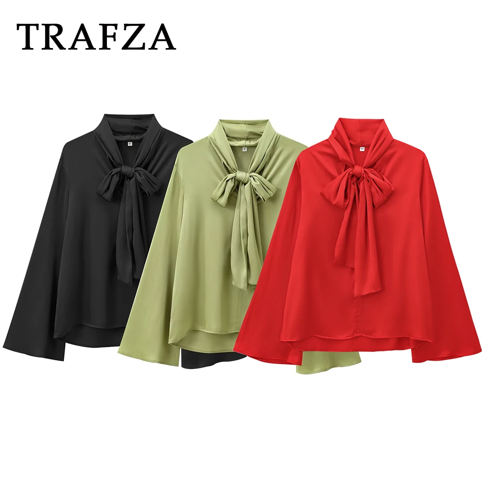 TRAFZA Fashion 2024 Solid Green Women Blouse Chic Bow Lace Casual All Match Pullover Office Lady Women Vintage Women Mujer Shirt
TRAFZA Fashion 2024 Solid Green Women Blouse Chic Bow Lace Casual All Match Pullover Office Lady Women Vintage Women Mujer Shirt