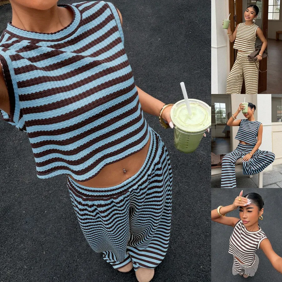 Women's Matching Sets Tank Striped Pattern Vest Cotton Blend Round Neck Sleeveless Top Summer Streetwear Camisole
Women's Matching Sets Tank Striped Pattern Vest Cotton Blend Round Neck Sleeveless Top Summer Streetwear Camisole