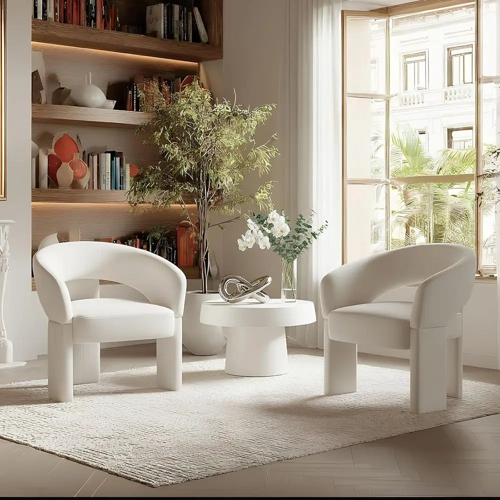 Пара кремовых стульев с акцентом в форме бочки: удобные мягкие стулья для гостиной и спальни для чтения и туалетного столика
Пара кремовых стульев с акцентом в форме бочки: удобные мягкие стулья для гостиной и спальни для чтения и туалетного столика