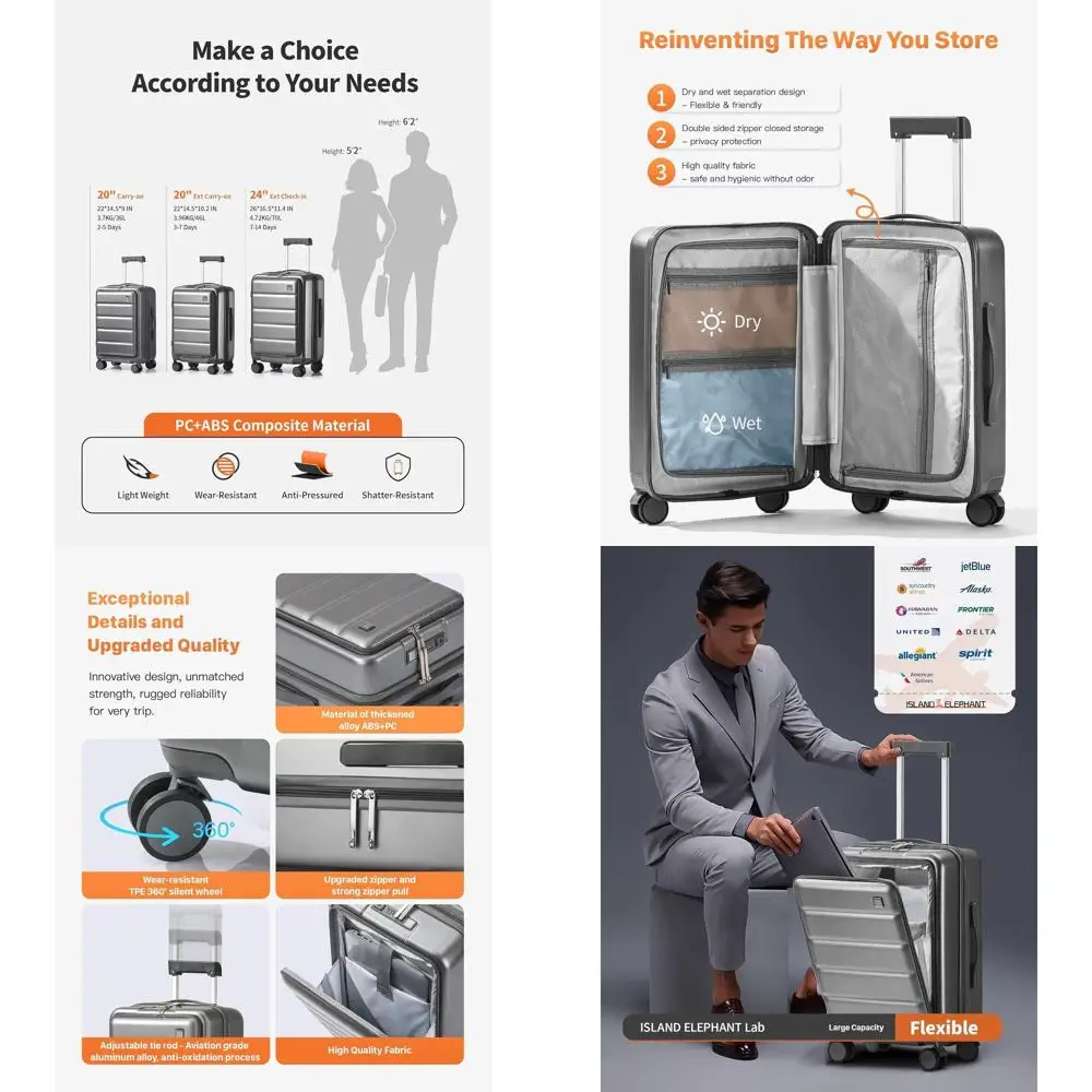 20 Carry-On Luggage 22x14x9 - Durable Hardshell Suitcase with Front Pocket, Cup Holder, USB Port, Side Hook, 360° Spinners, TSA
20 Carry-On Luggage 22x14x9 - Durable Hardshell Suitcase with Front Pocket, Cup Holder, USB Port, Side Hook, 360° Spinners, TSA