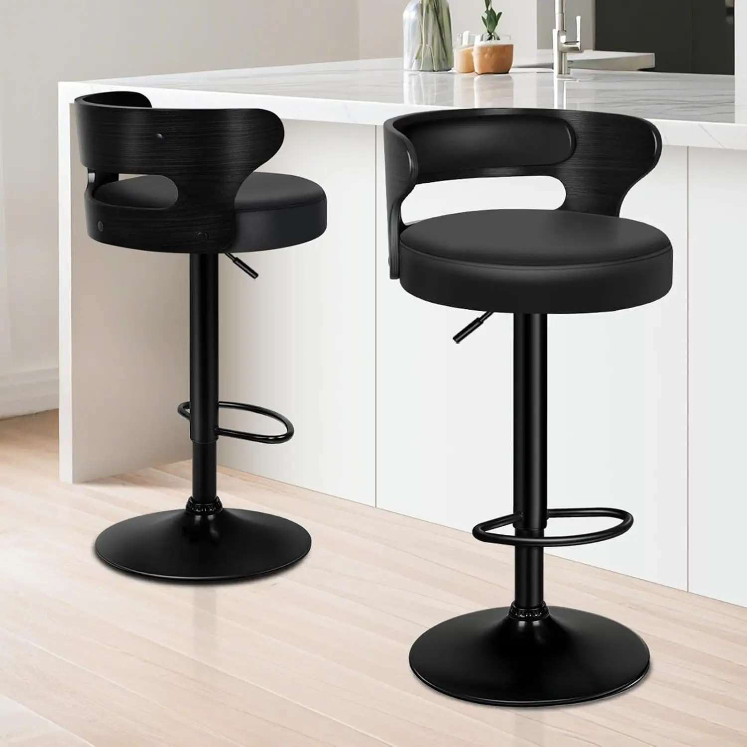 Bar Stools Set of 2, Adjustable Height Swivel Barstools for Kitchen Counter, Modern PU Leather Upholstered Bar Chairs with Be
Bar Stools Set of 2, Adjustable Height Swivel Barstools for Kitchen Counter, Modern PU Leather Upholstered Bar Chairs with Be